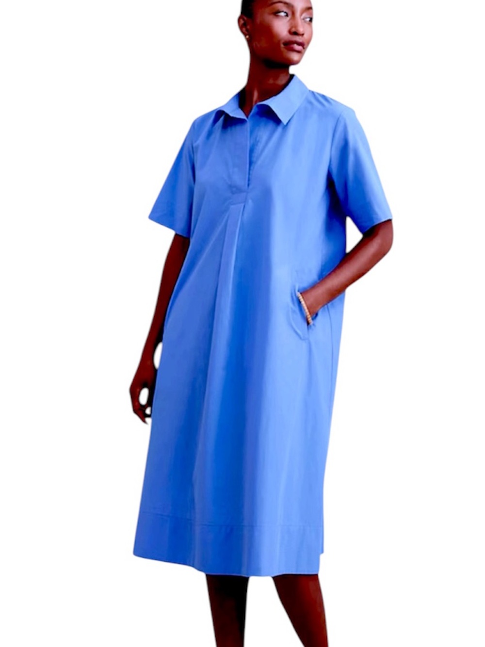 Eileen Fisher Washed Organic-Cotton Poplin Dress Blue L